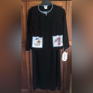 Robbie Bee NEW  Women's Jacket/Dress Set Black Handed Painted Pockets size 6